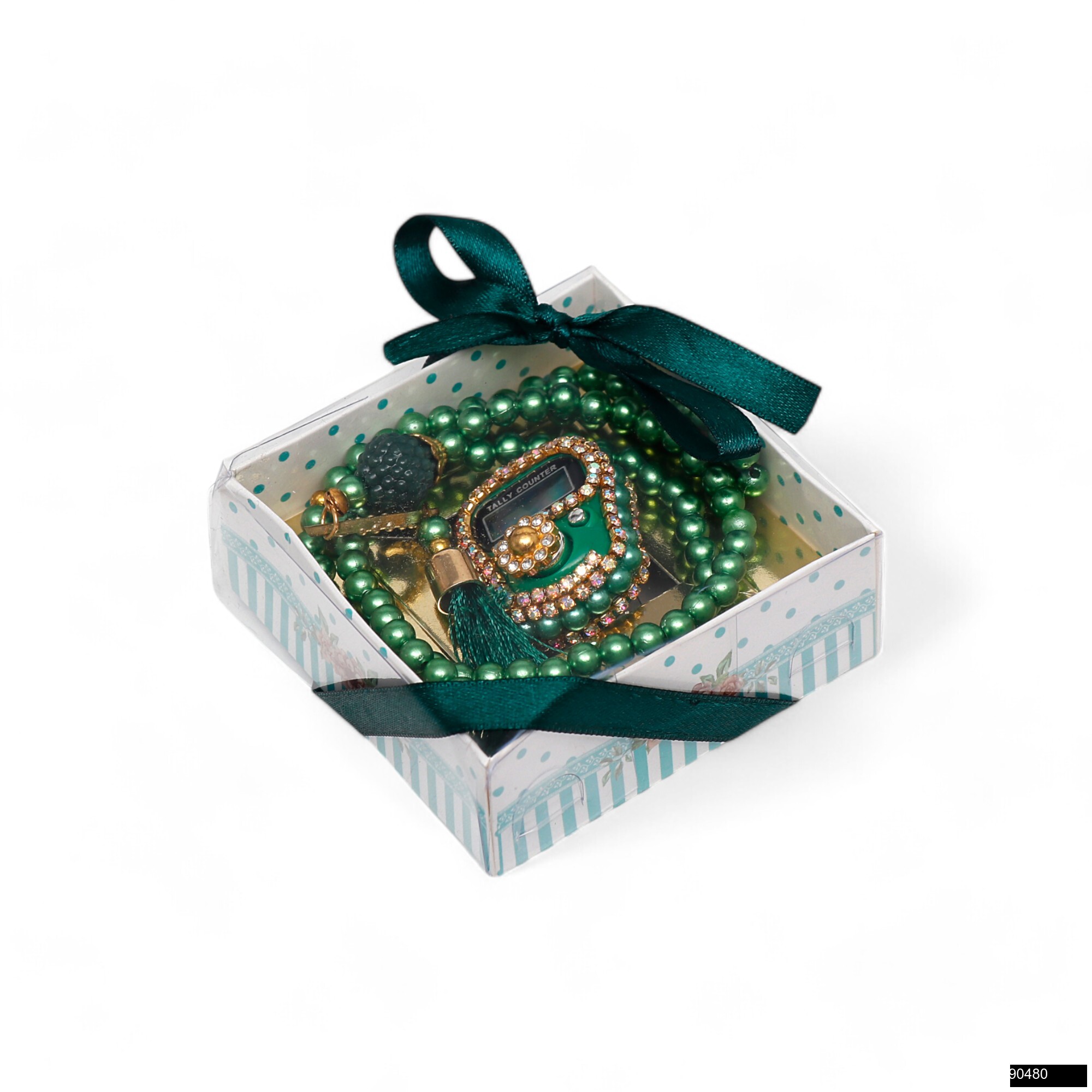 8x8x3 Cm Zuhre Serisi Asetat Kutu Plastik Inci Tesbih Tas Suslu Zikirmatik Seti