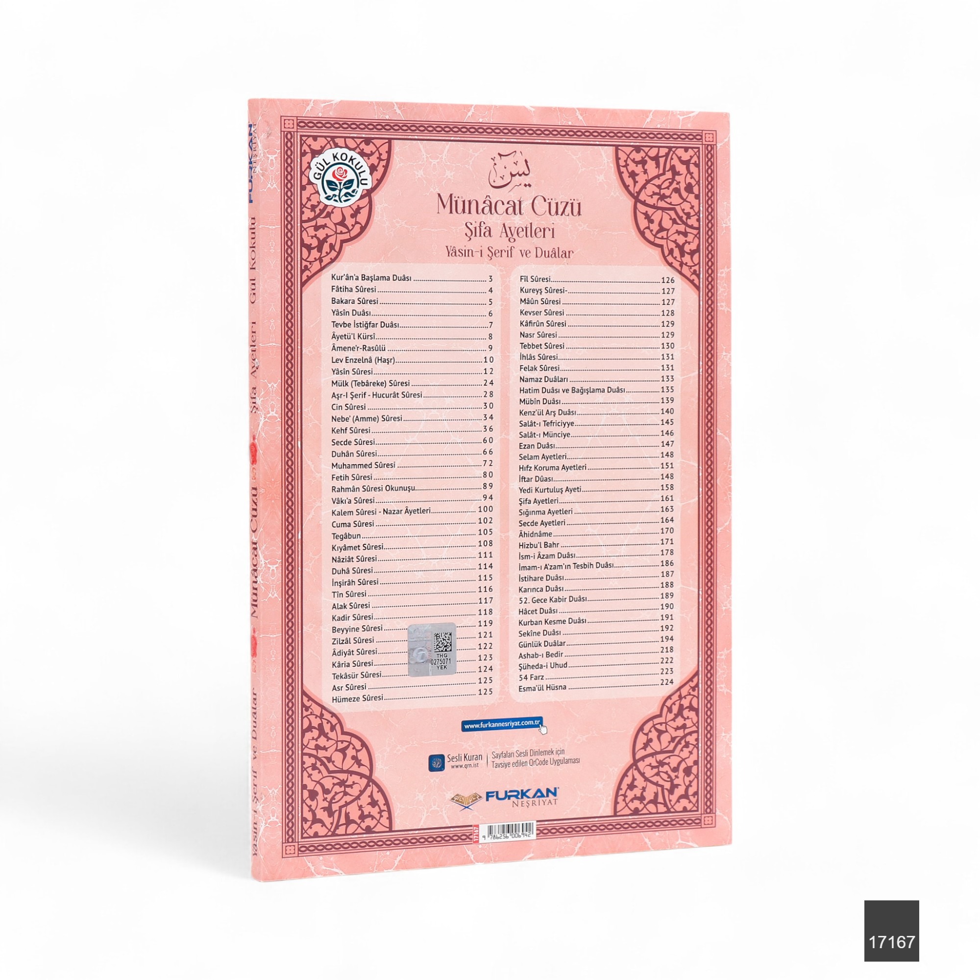 Fn Orta Boy 224 Sayfa Munacat Cuzu Karton Kapak Yasin   Pembe