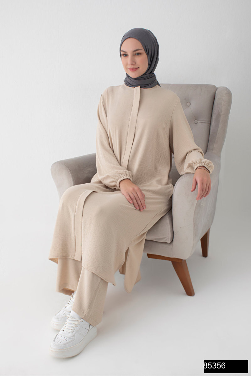 Modamiss Aerobin Kumas Bayan Hac Ve Umre Elbisesi 2 Parca   Bej