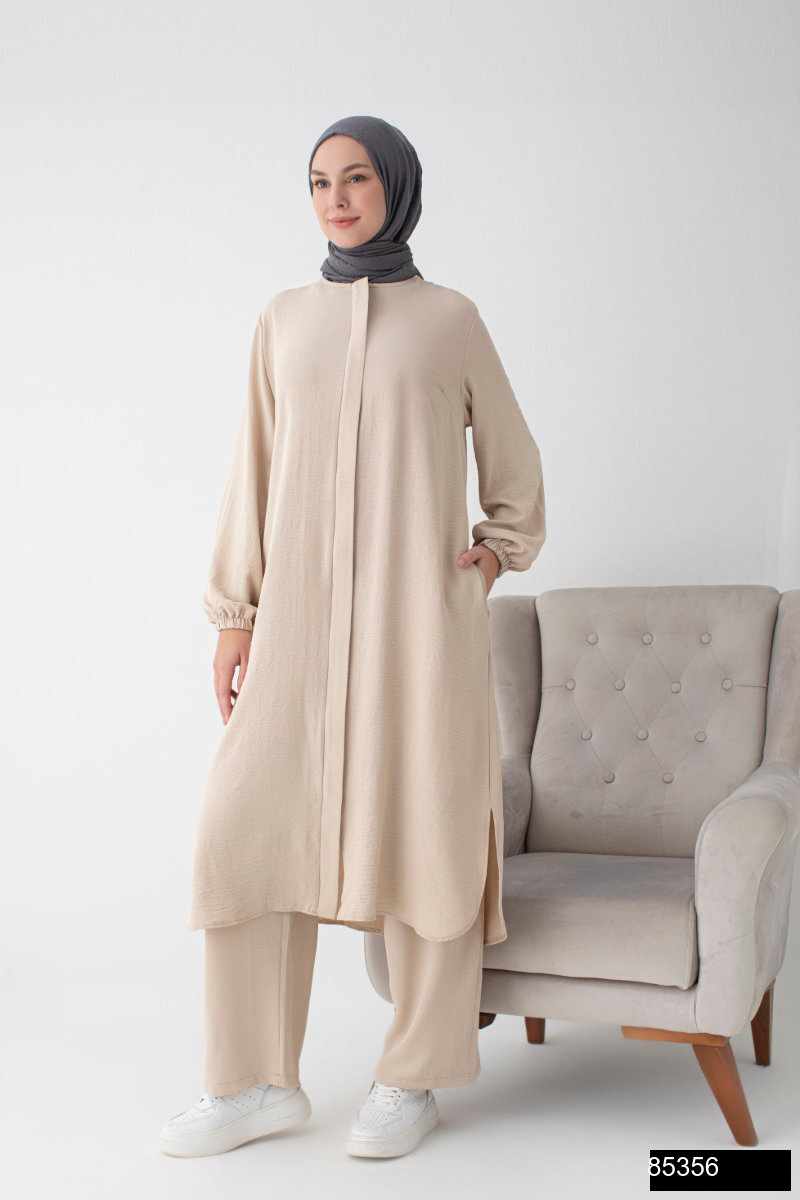 Modamiss Aerobin Kumas Bayan Hac Ve Umre Elbisesi 2 Parca   Bej