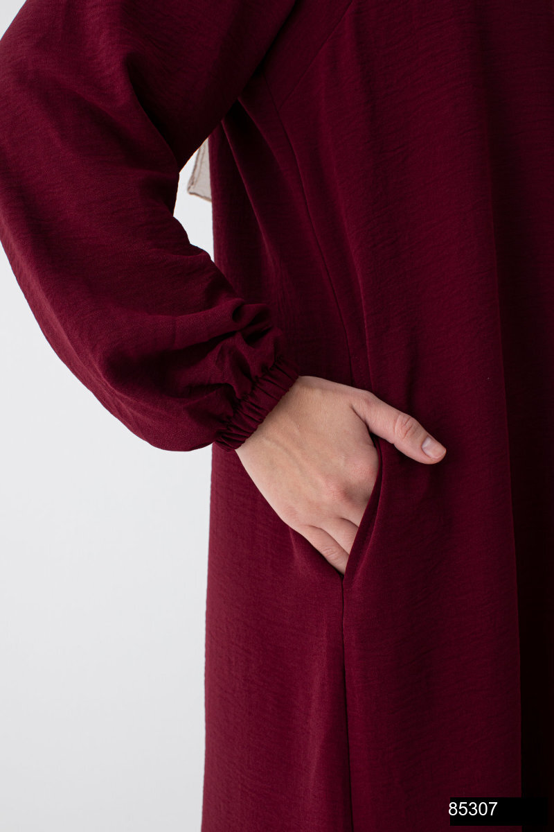 Modamiss Aerobin Kumas Bayan Hac Ve Umre Elbisesi 2 Parca   Bordo