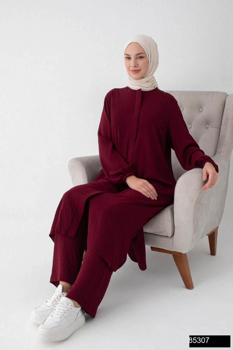 Modamiss Aerobin Kumas Bayan Hac Ve Umre Elbisesi 2 Parca   Bordo