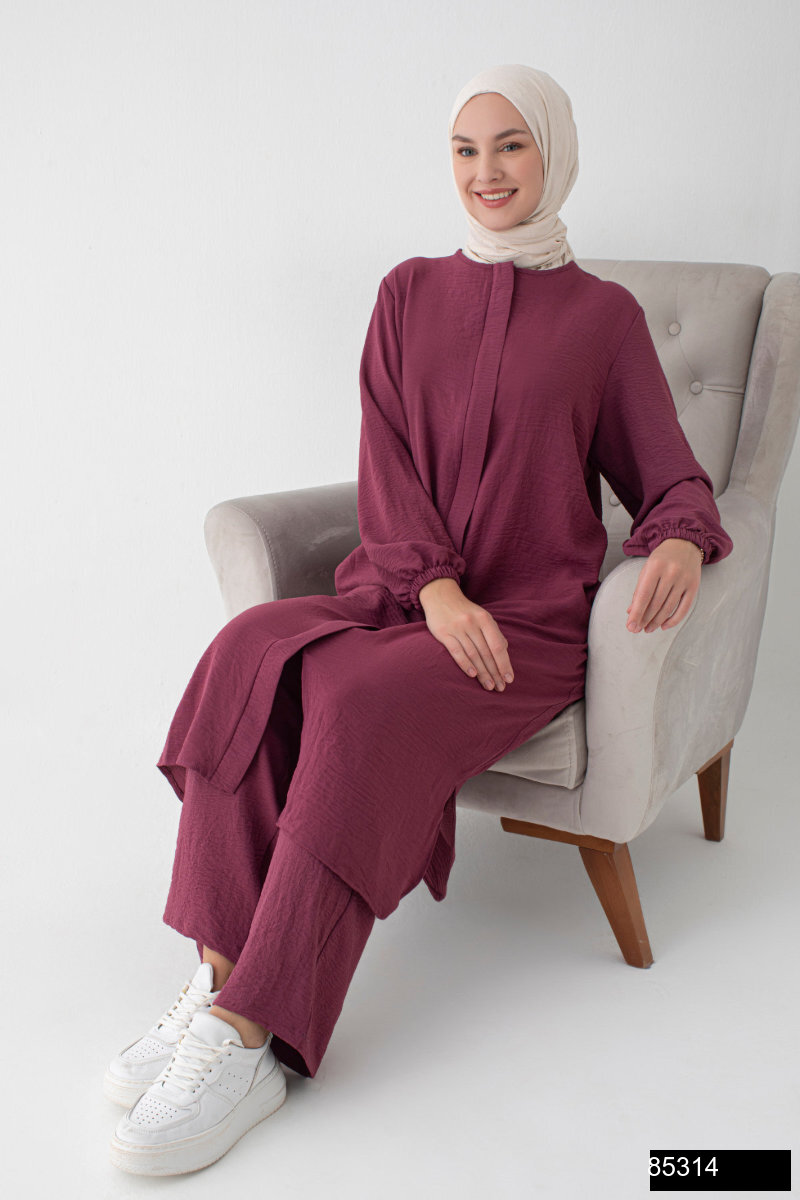 Modamiss Aerobin Kumas Bayan Hac Ve Umre Elbisesi 2 Parca   Gul Kurusu