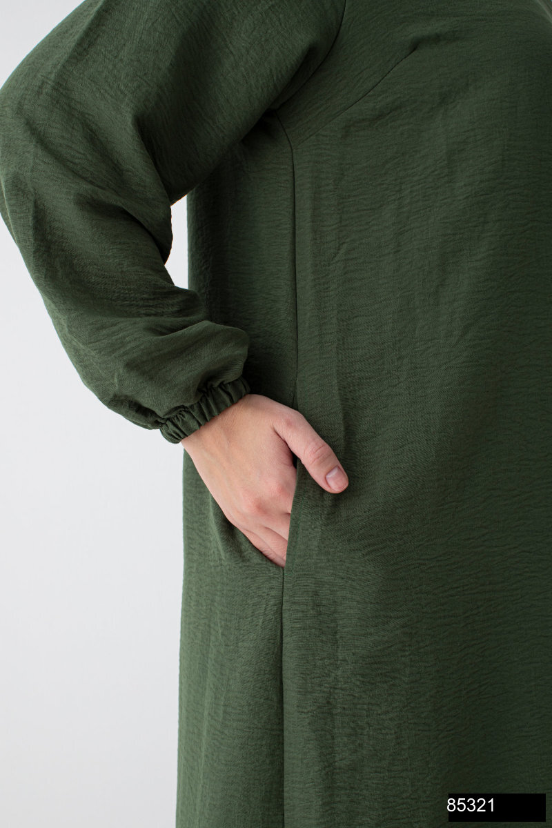 Modamiss Aerobin Kumas Bayan Hac Ve Umre Elbisesi 2 Parca   Haki