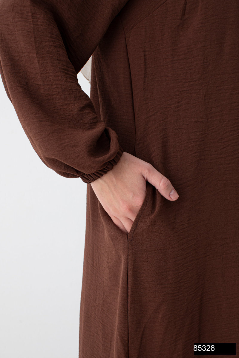 Modamiss Aerobin Kumas Bayan Hac Ve Umre Elbisesi 2 Parca   Kahverengi