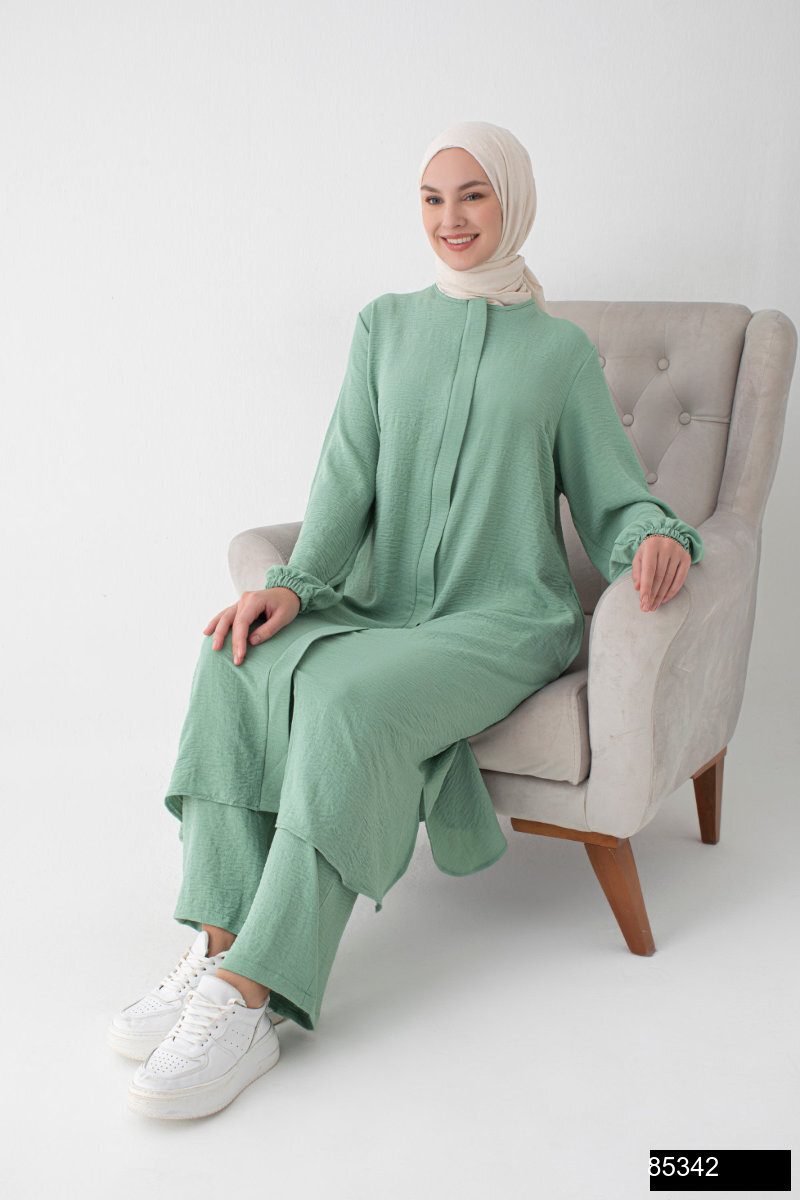 Modamiss Aerobin Kumas Bayan Hac Ve Umre Elbisesi 2 Parca   Mint Yesili