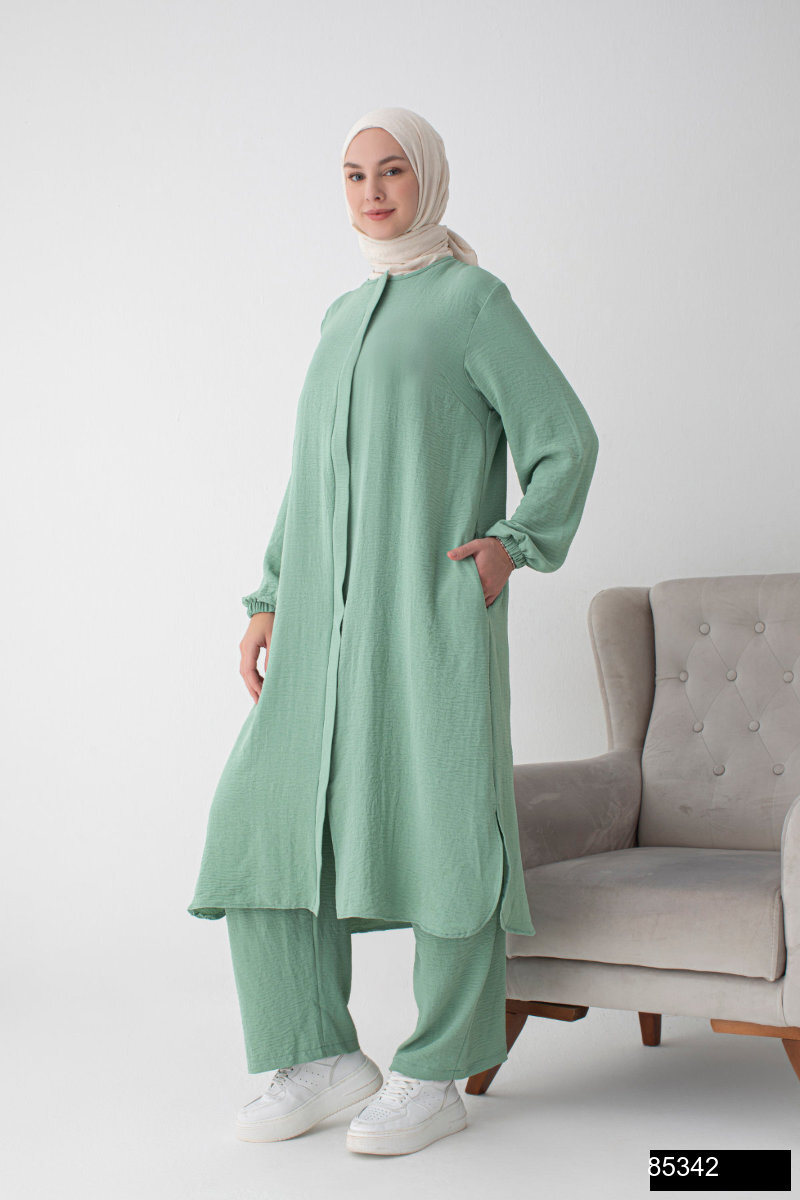 Modamiss Aerobin Kumas Bayan Hac Ve Umre Elbisesi 2 Parca   Mint Yesili