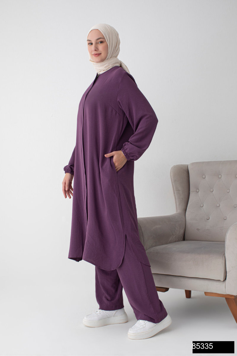 Modamiss Aerobin Kumas Bayan Hac Ve Umre Elbisesi 2 Parca   Mor
