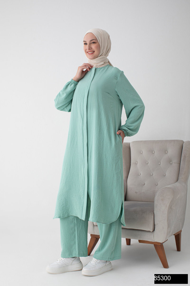 Modamiss Aerobin Kumas Bayan Hac Ve Umre Elbisesi 2 Parca   Su Yesili