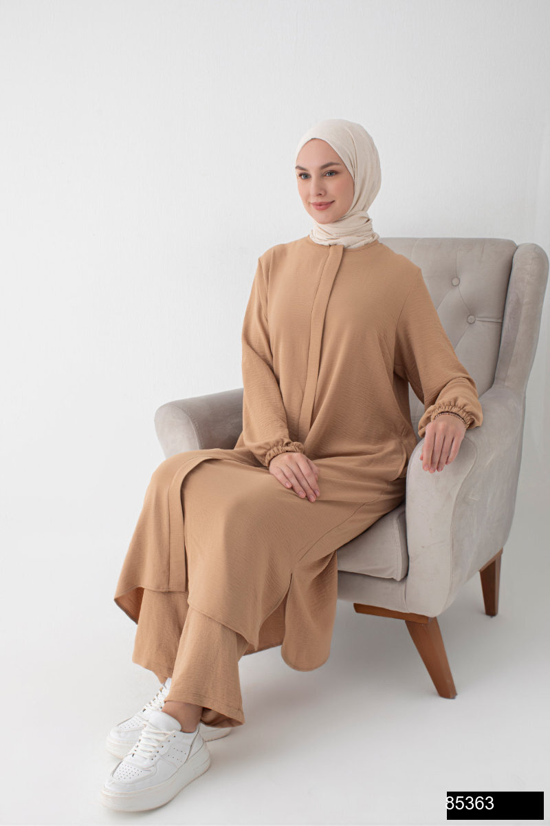 Modamiss Aerobin Kumas Bayan Hac Ve Umre Elbisesi 2 Parca   Vizon