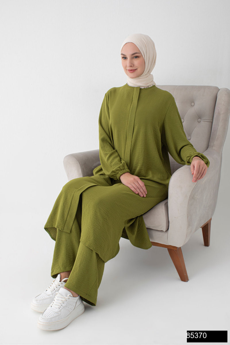 Modamiss Aerobin Kumas Bayan Hac Ve Umre Elbisesi 2 Parca   Yag Yesili