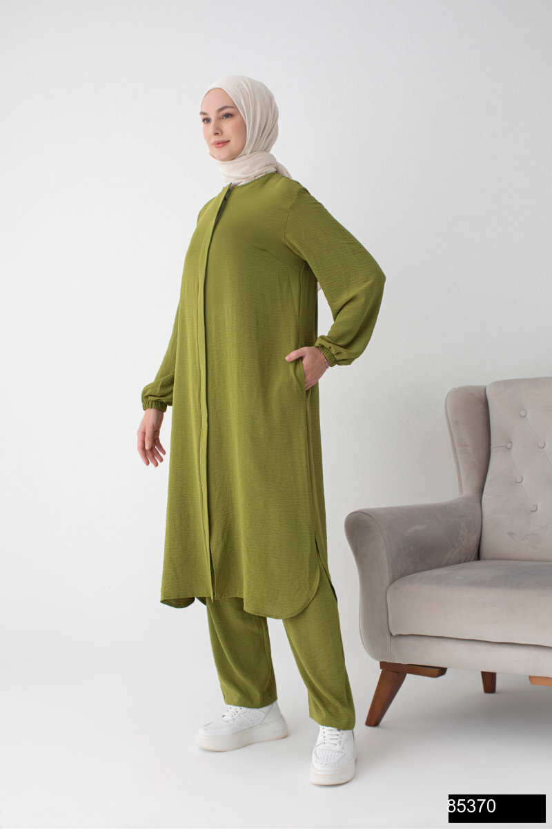 Modamiss Aerobin Kumas Bayan Hac Ve Umre Elbisesi 2 Parca   Yag Yesili