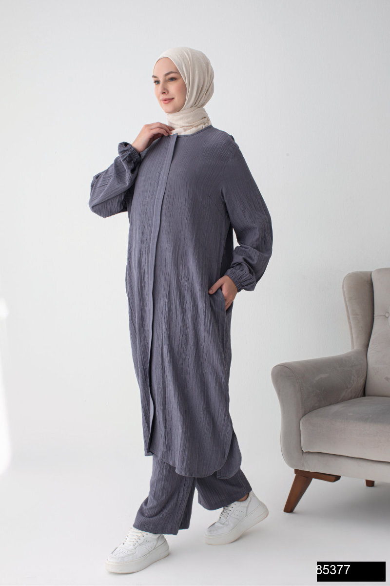 Modamiss Burumcuk Kumas Bayan Hac Ve Umre Elbisesi 2 Parca   Fume