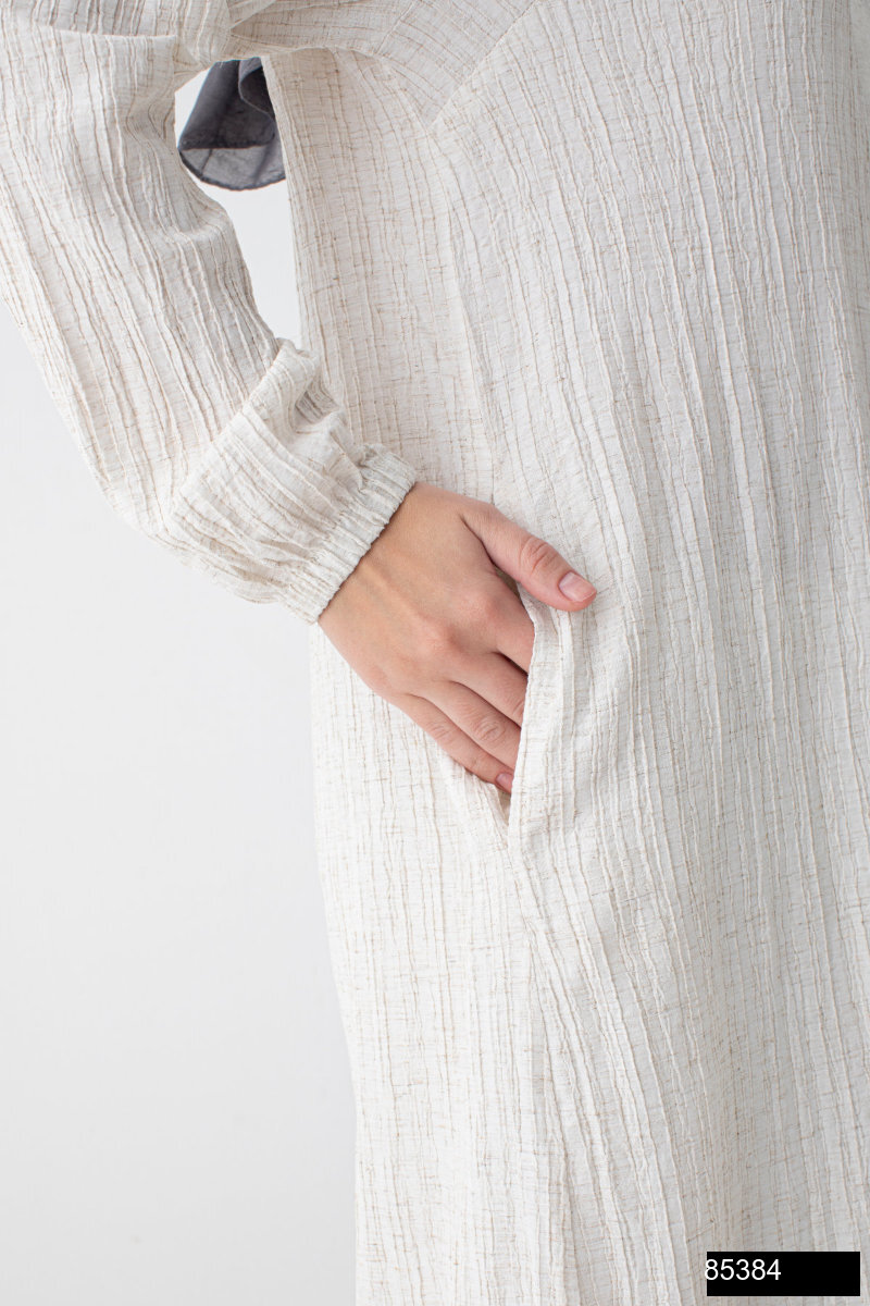 Modamiss Burumcuk Kumas Bayan Hac Ve Umre Elbisesi 2 Parca   Krem