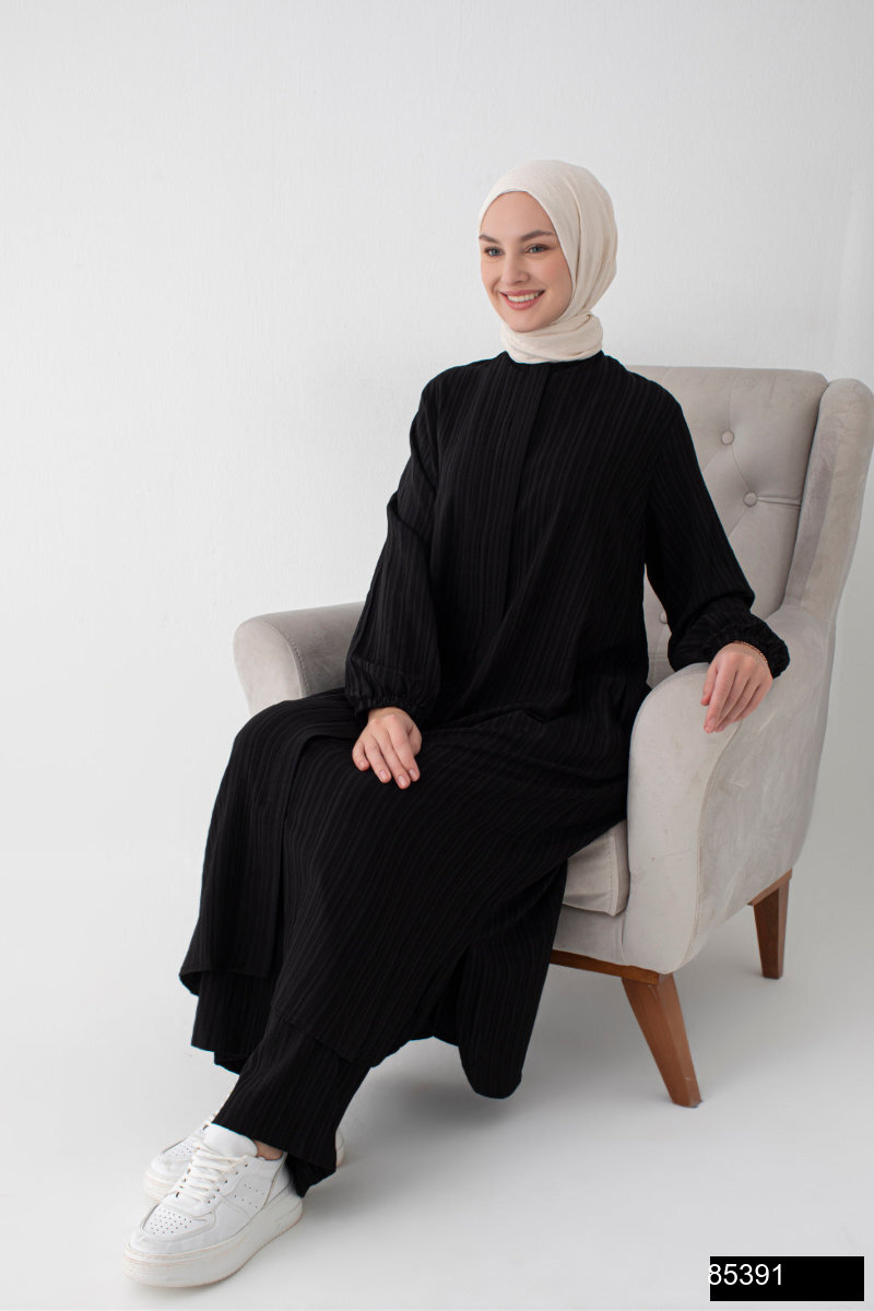Modamiss Burumcuk Kumas Bayan Hac Ve Umre Elbisesi 2 Parca   Siyah