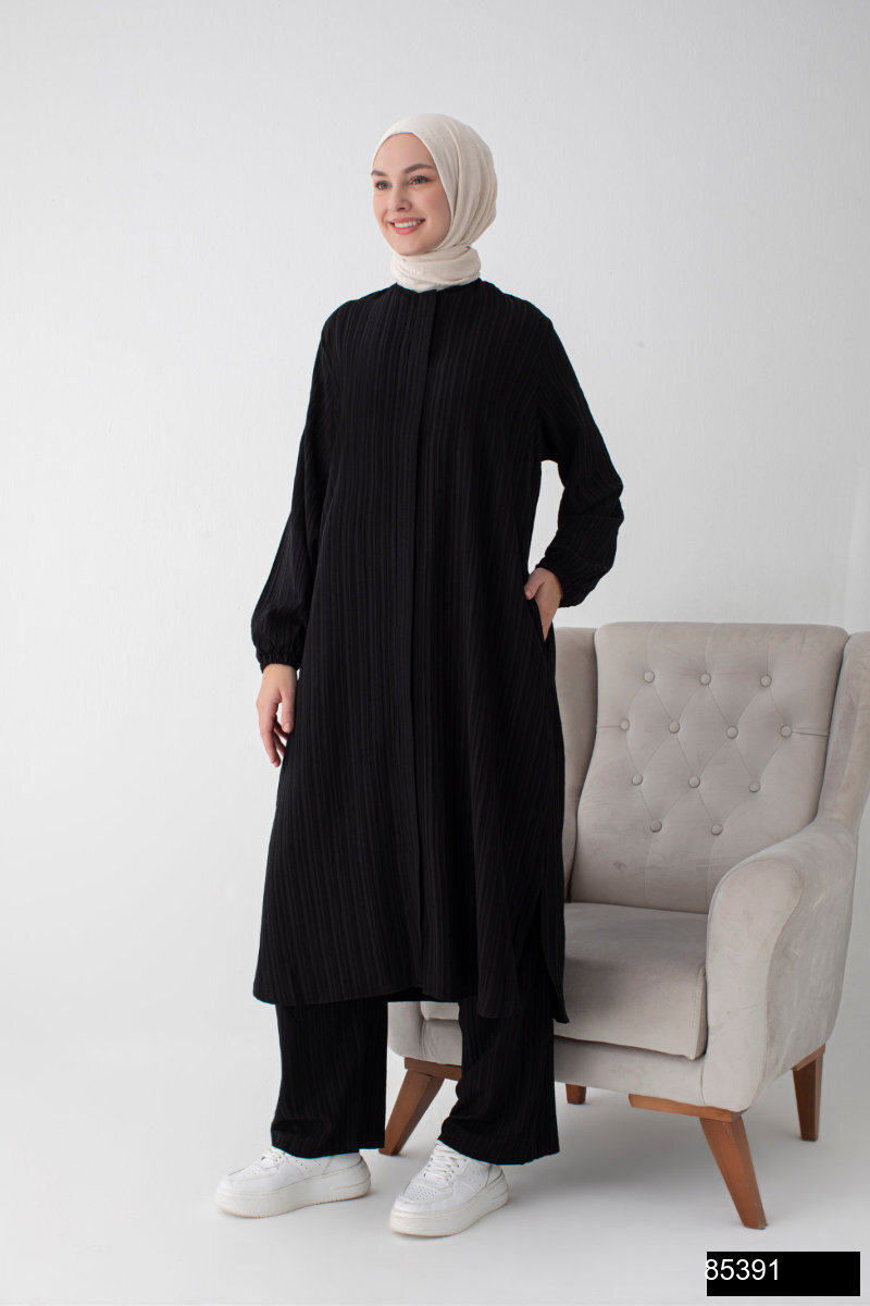 Modamiss Burumcuk Kumas Bayan Hac Ve Umre Elbisesi 2 Parca   Siyah