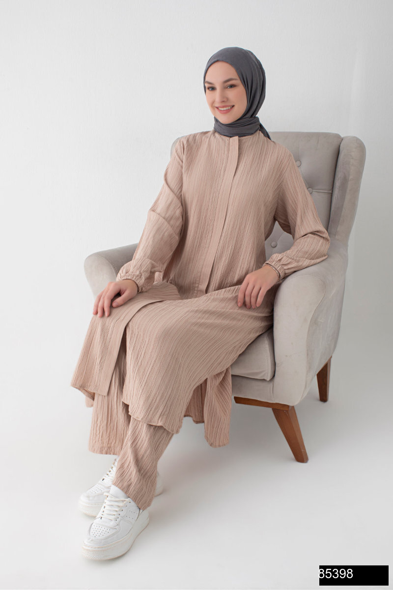 Modamiss Burumcuk Kumas Bayan Hac Ve Umre Elbisesi 2 Parca   Vizon