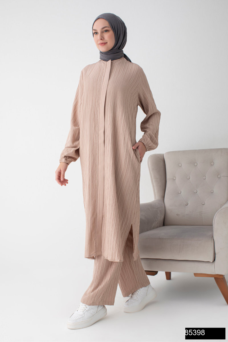 Modamiss Burumcuk Kumas Bayan Hac Ve Umre Elbisesi 2 Parca   Vizon