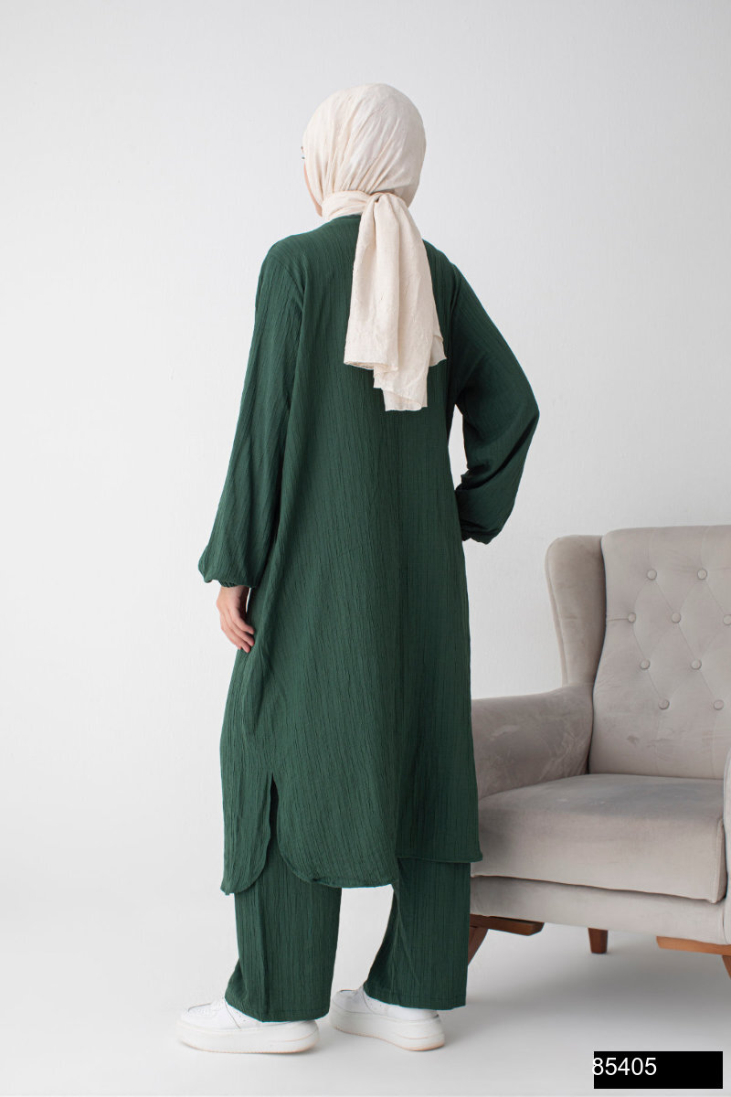 Modamiss Burumcuk Kumas Bayan Hac Ve Umre Elbisesi 2 Parca   Zumrut Yesili