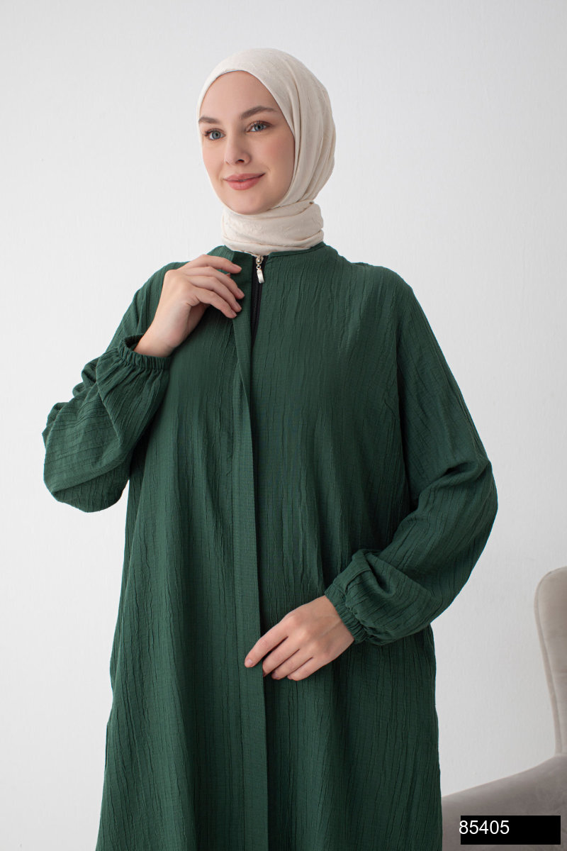 Modamiss Burumcuk Kumas Bayan Hac Ve Umre Elbisesi 2 Parca   Zumrut Yesili